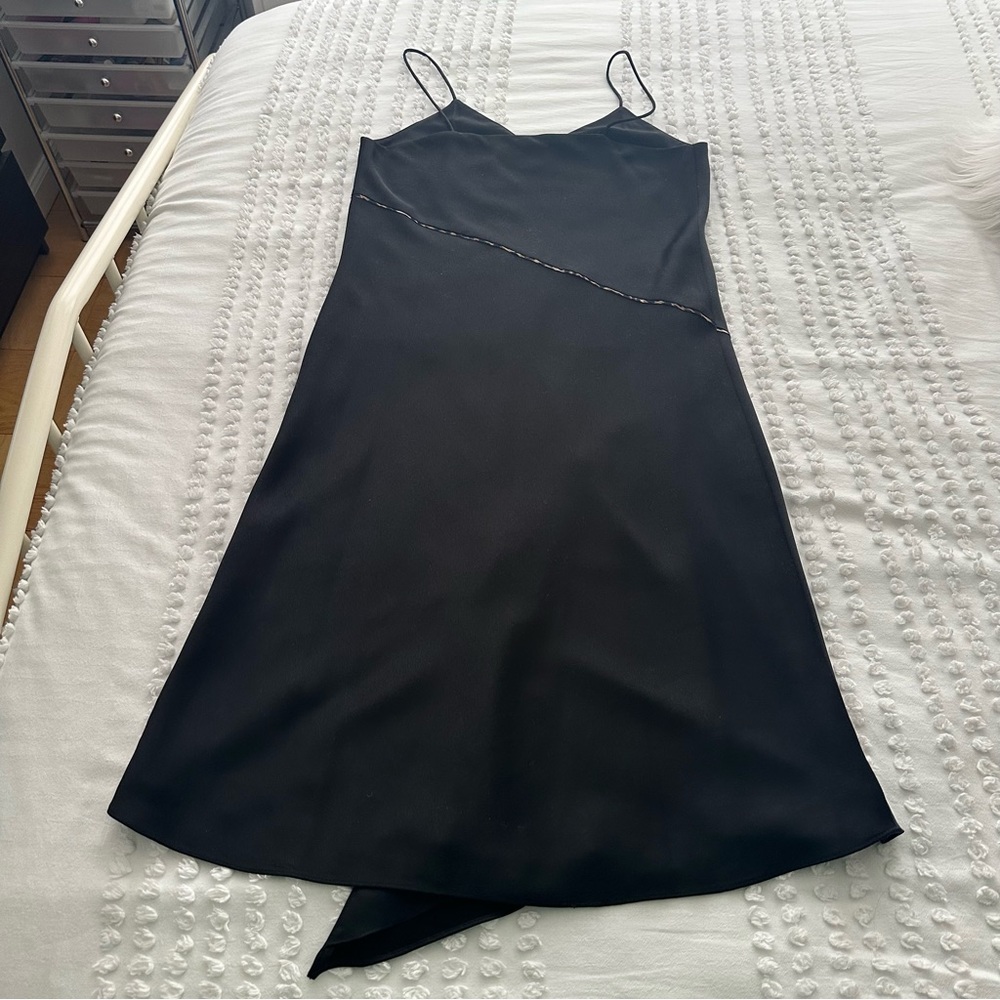 Sam Edelman Black with Leopard Print Trim Slip Dress Sz 10 - Picture 8 of 15
